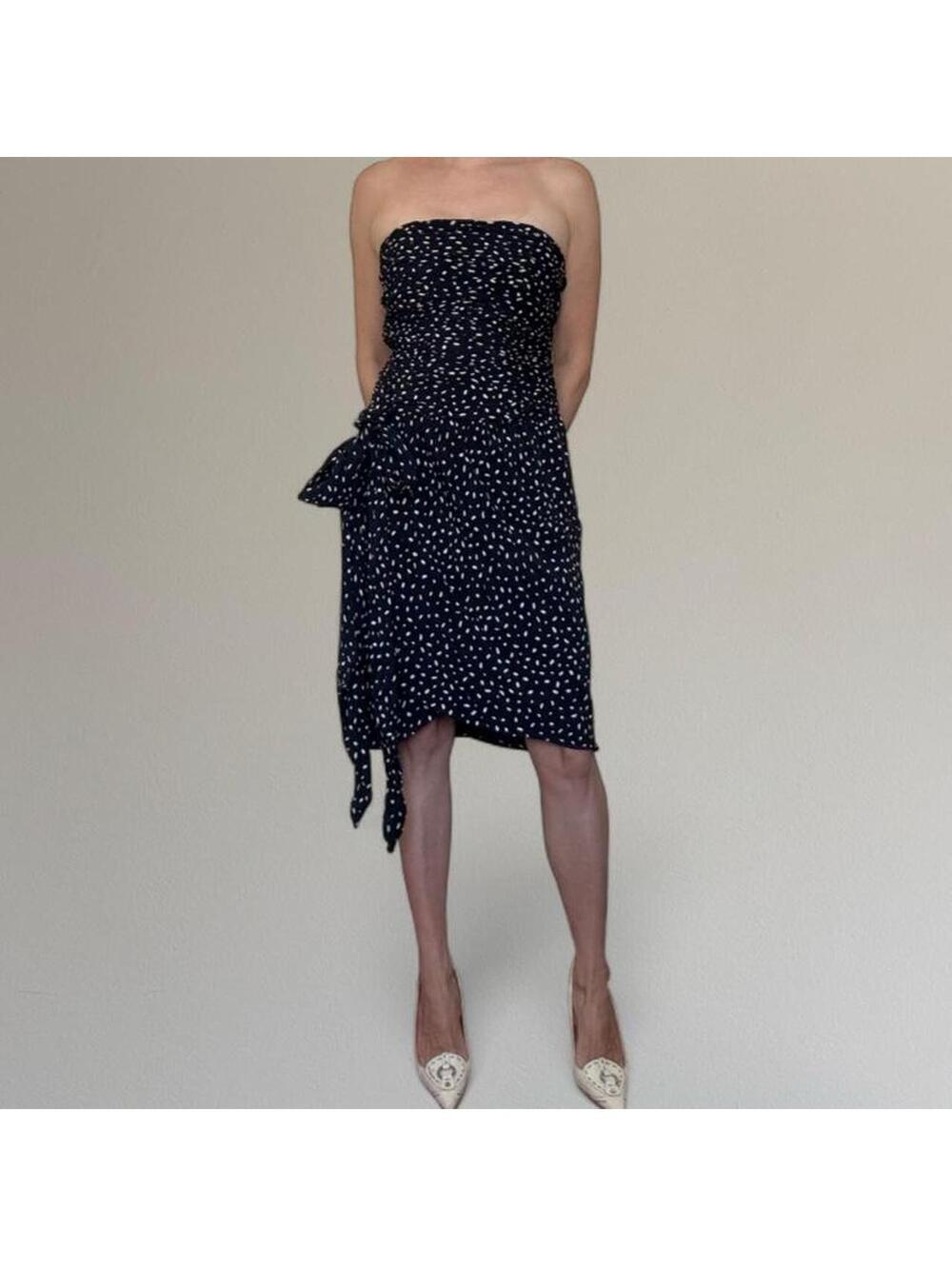 80s strapless drop waist polka dot dress.